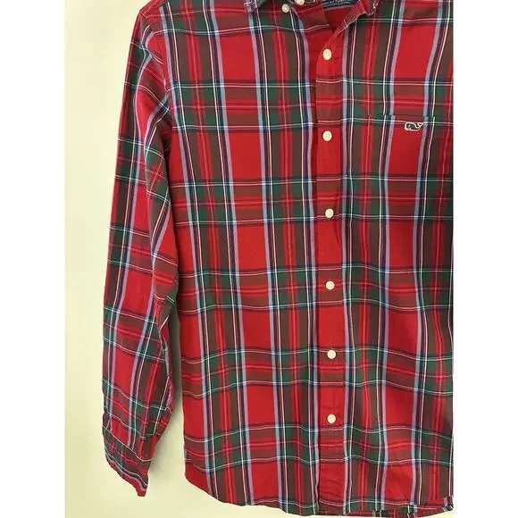 Vineyard Vines Tucker Tartan Plaid Shirt Classic Red Button Down Top Men's Small - Picture 3 of 10